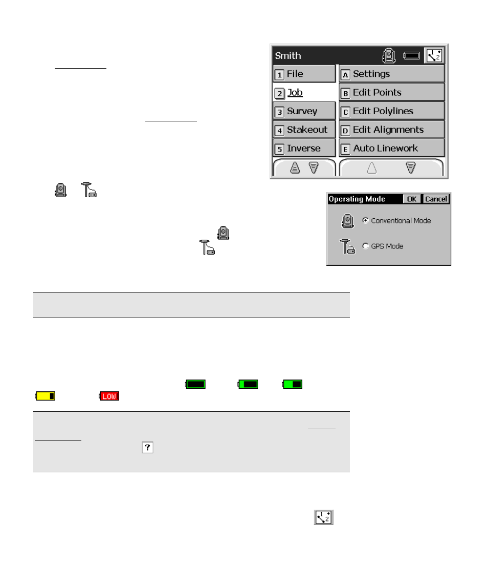 Operating mode, Battery level, Map view | Spectra Precision Survey Pro CE v3.6 User Manual User Manual | Page 159 / 407