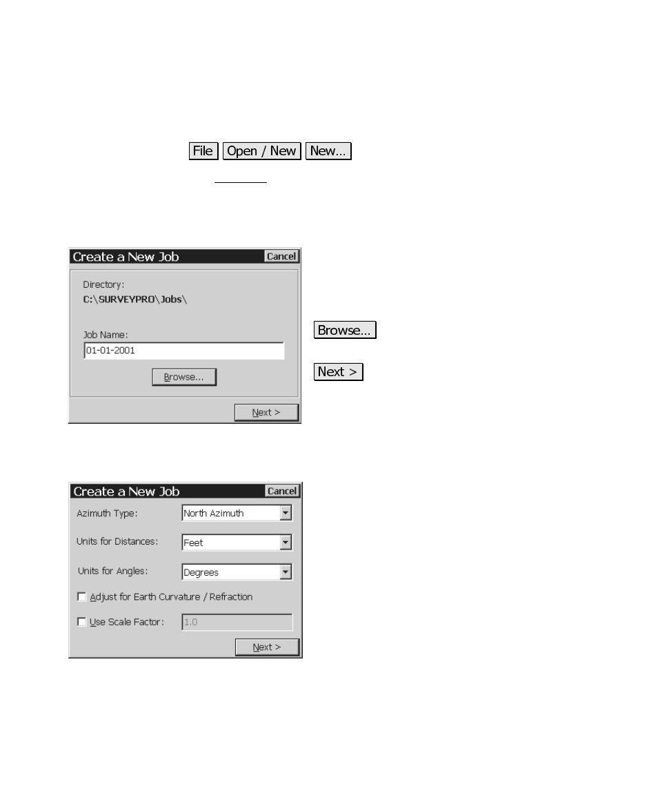 New job, Create a new job, Create a new job – screen two | Spectra Precision Survey Pro CE v3.6 User Manual User Manual | Page 162 / 407