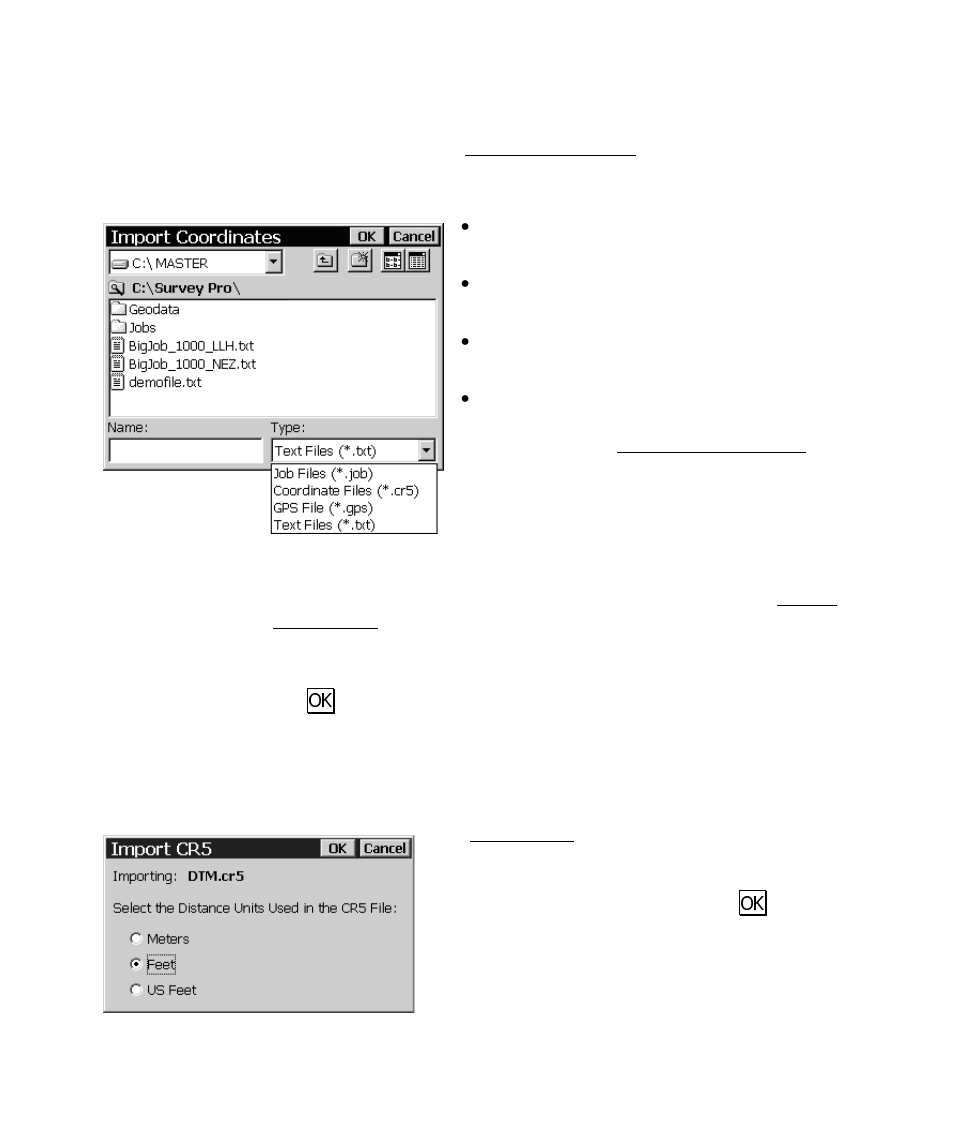 Import *.job coordinates, Import *.cr5 coordinates | Spectra Precision Survey Pro CE v3.6 User Manual User Manual | Page 168 / 407