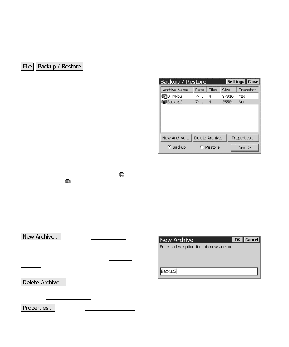 Backup / restore job | Spectra Precision Survey Pro CE v3.6 User Manual User Manual | Page 175 / 407