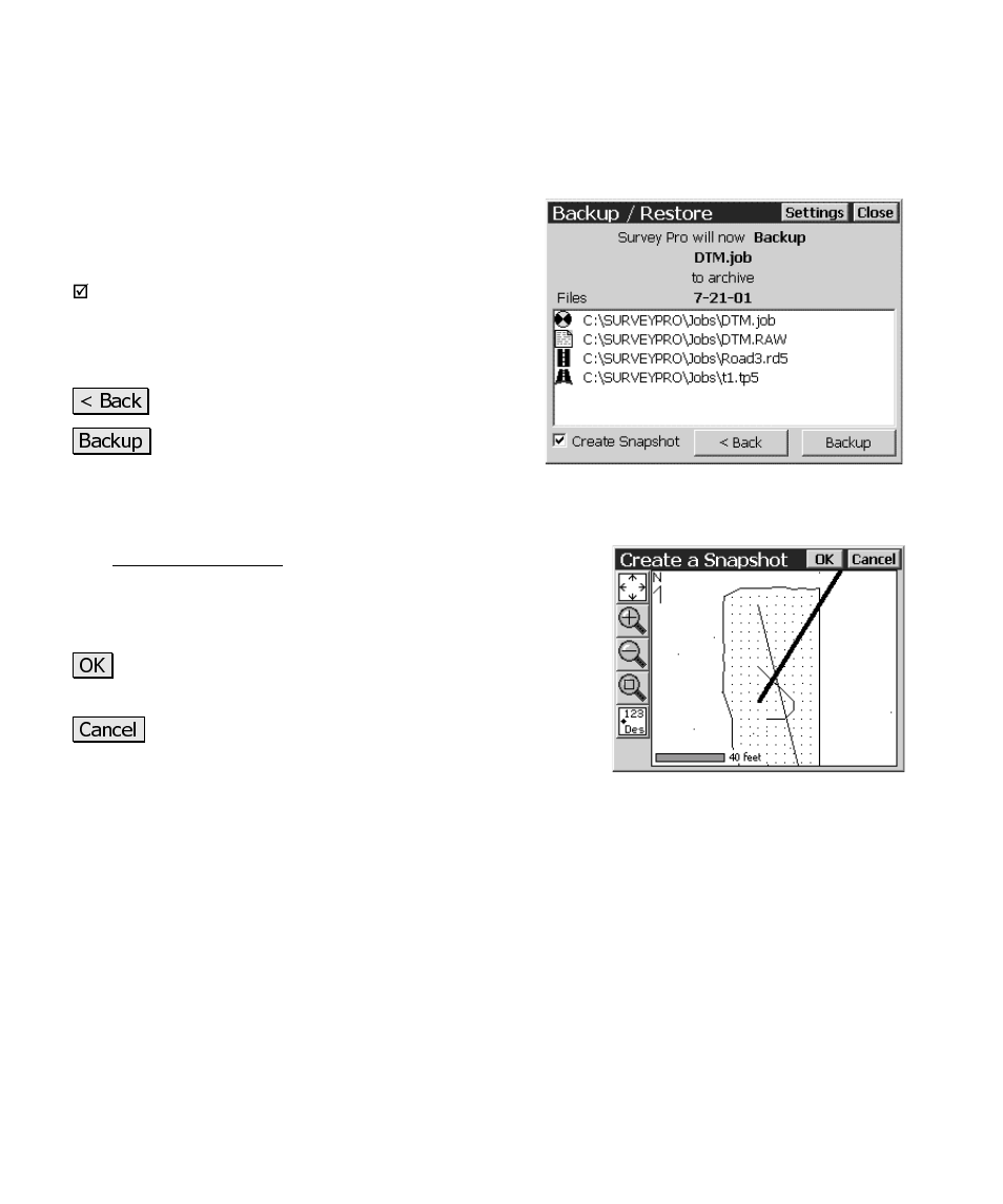 Backup / restore – backup, Backup / restore - create a snapshot | Spectra Precision Survey Pro CE v3.6 User Manual User Manual | Page 177 / 407