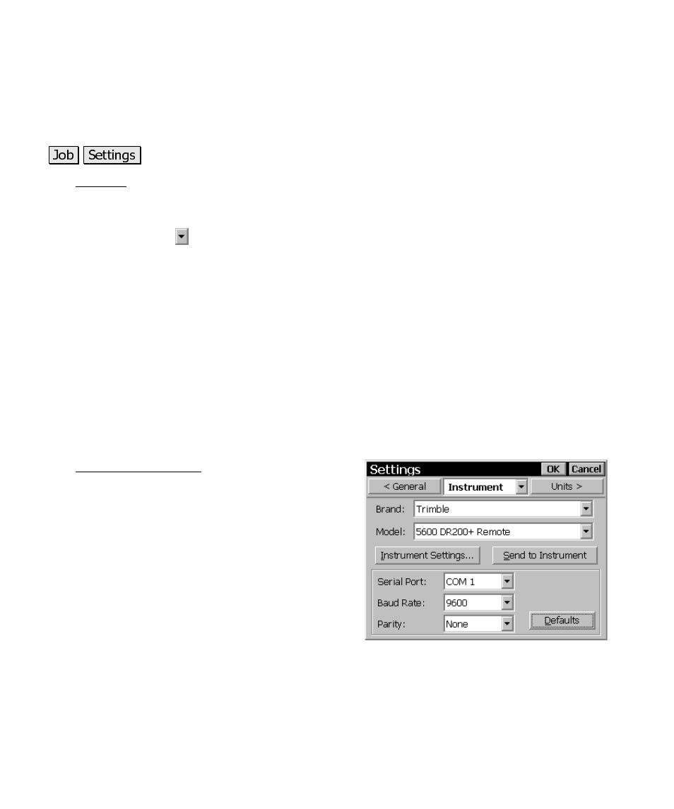 Settings, Instrument settings | Spectra Precision Survey Pro CE v3.6 User Manual User Manual | Page 183 / 407