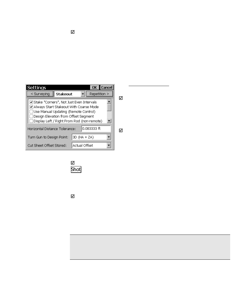 Stakeout settings | Spectra Precision Survey Pro CE v3.6 User Manual User Manual | Page 190 / 407