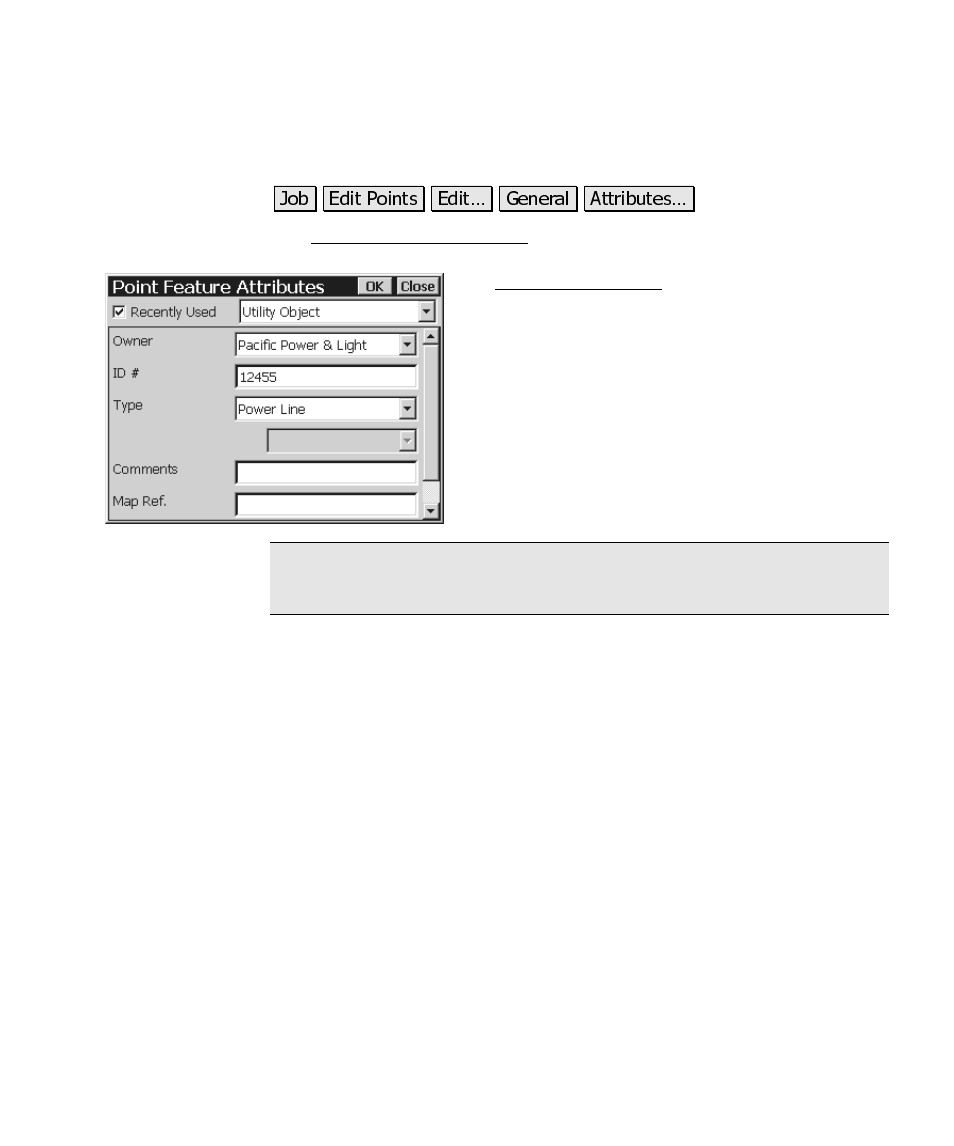 Point feature attributes | Spectra Precision Survey Pro CE v3.6 User Manual User Manual | Page 200 / 407