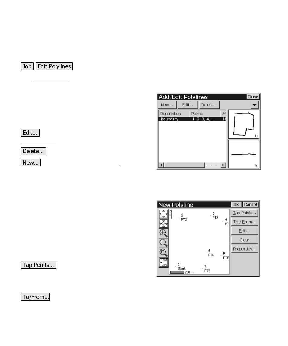 Edit polylines, Screen two – new polyline | Spectra Precision Survey Pro CE v3.6 User Manual User Manual | Page 201 / 407