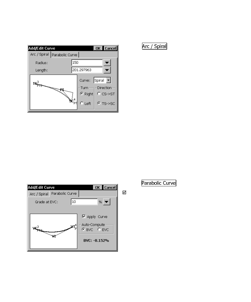 Adding a spiral, Adding a vertical curve | Spectra Precision Survey Pro CE v3.6 User Manual User Manual | Page 204 / 407