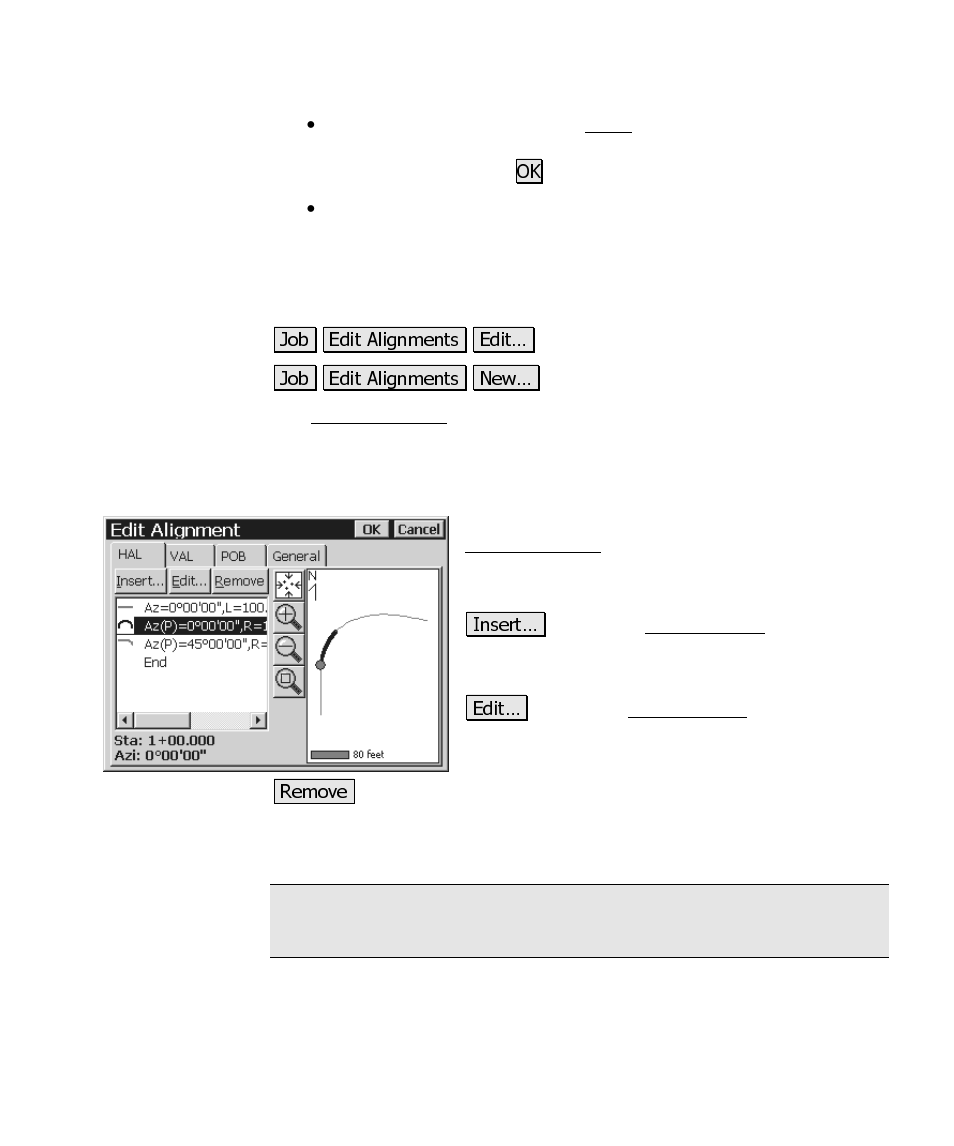 Edit alignment, Edit alignment screen – hal tab | Spectra Precision Survey Pro CE v3.6 User Manual User Manual | Page 206 / 407