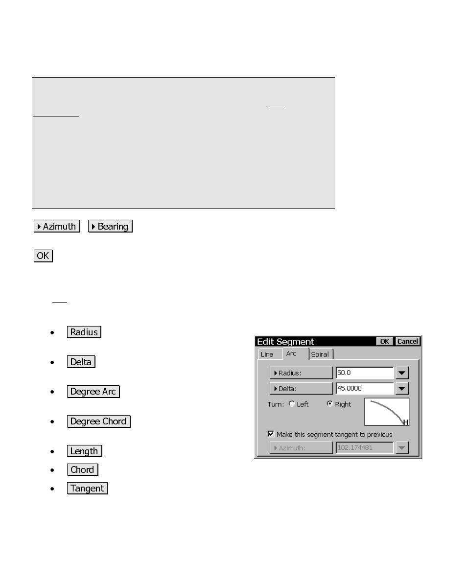 Edit segment – arc (horizontal curve) card | Spectra Precision Survey Pro CE v3.6 User Manual User Manual | Page 209 / 407
