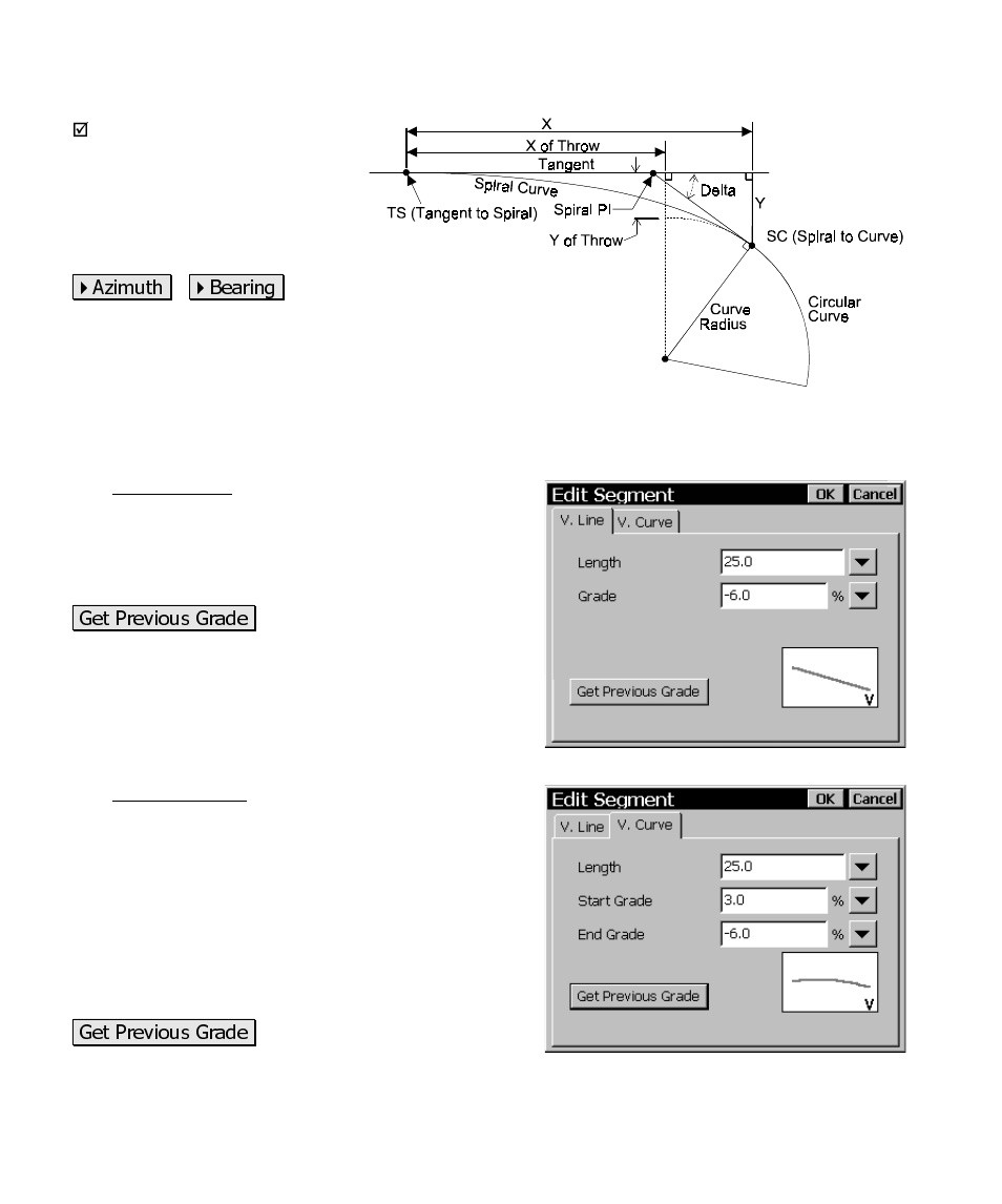 Edit segment – vertical line card (grade), Edit segment – vertical curve | Spectra Precision Survey Pro CE v3.6 User Manual User Manual | Page 211 / 407