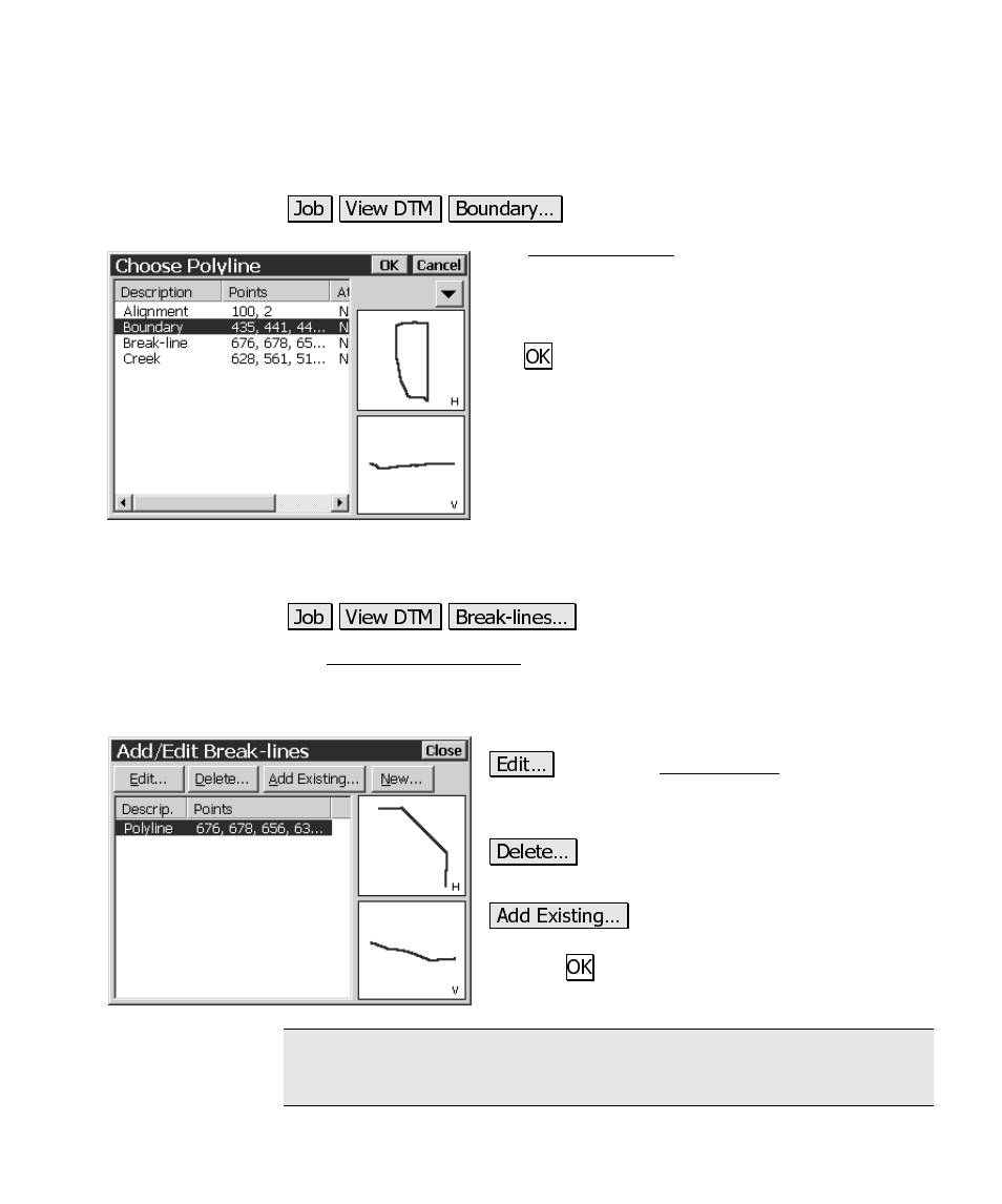 Choose polyline, Add/edit break-lines | Spectra Precision Survey Pro CE v3.6 User Manual User Manual | Page 218 / 407