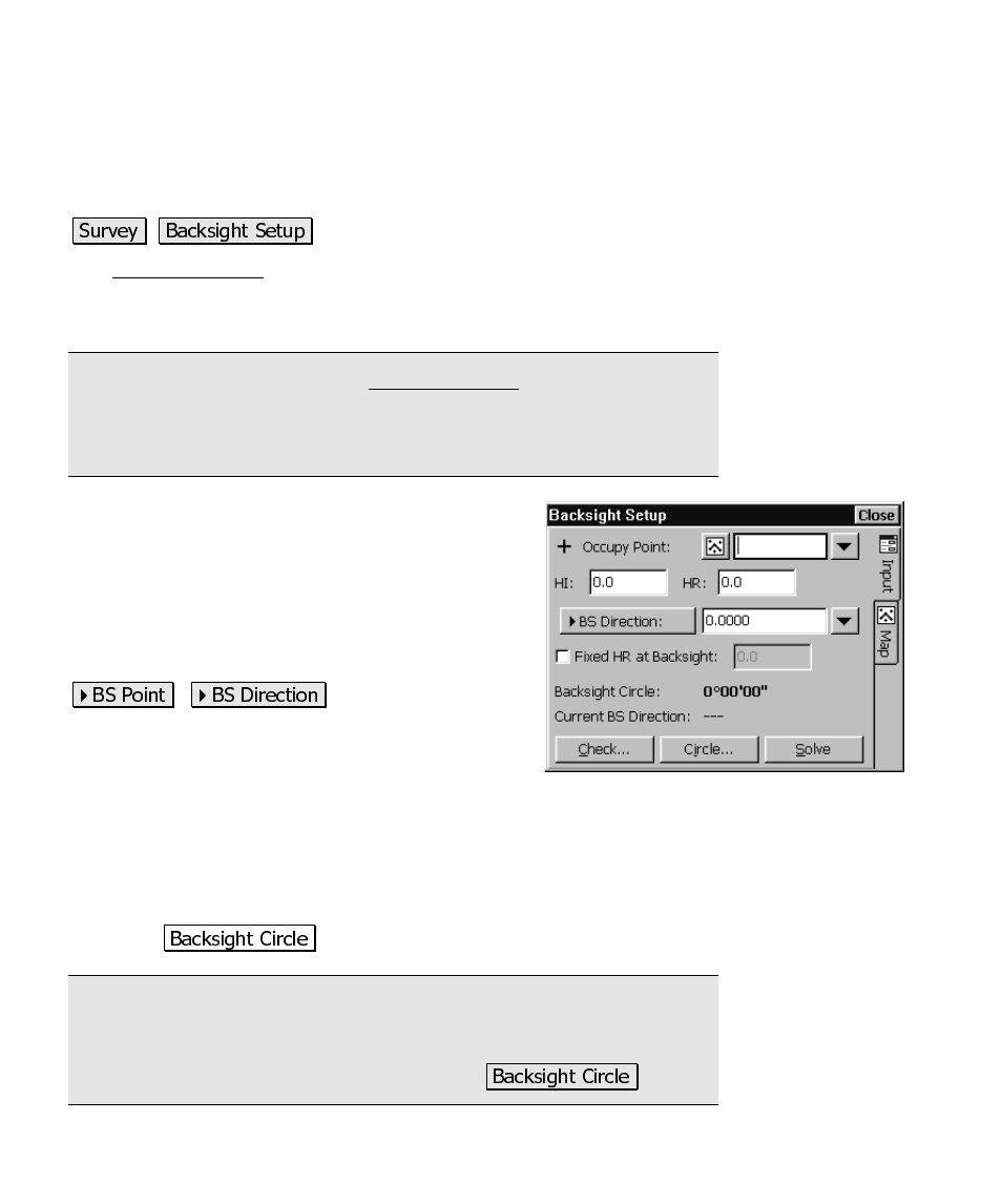 Backsight setup | Spectra Precision Survey Pro CE v3.6 User Manual User Manual | Page 229 / 407