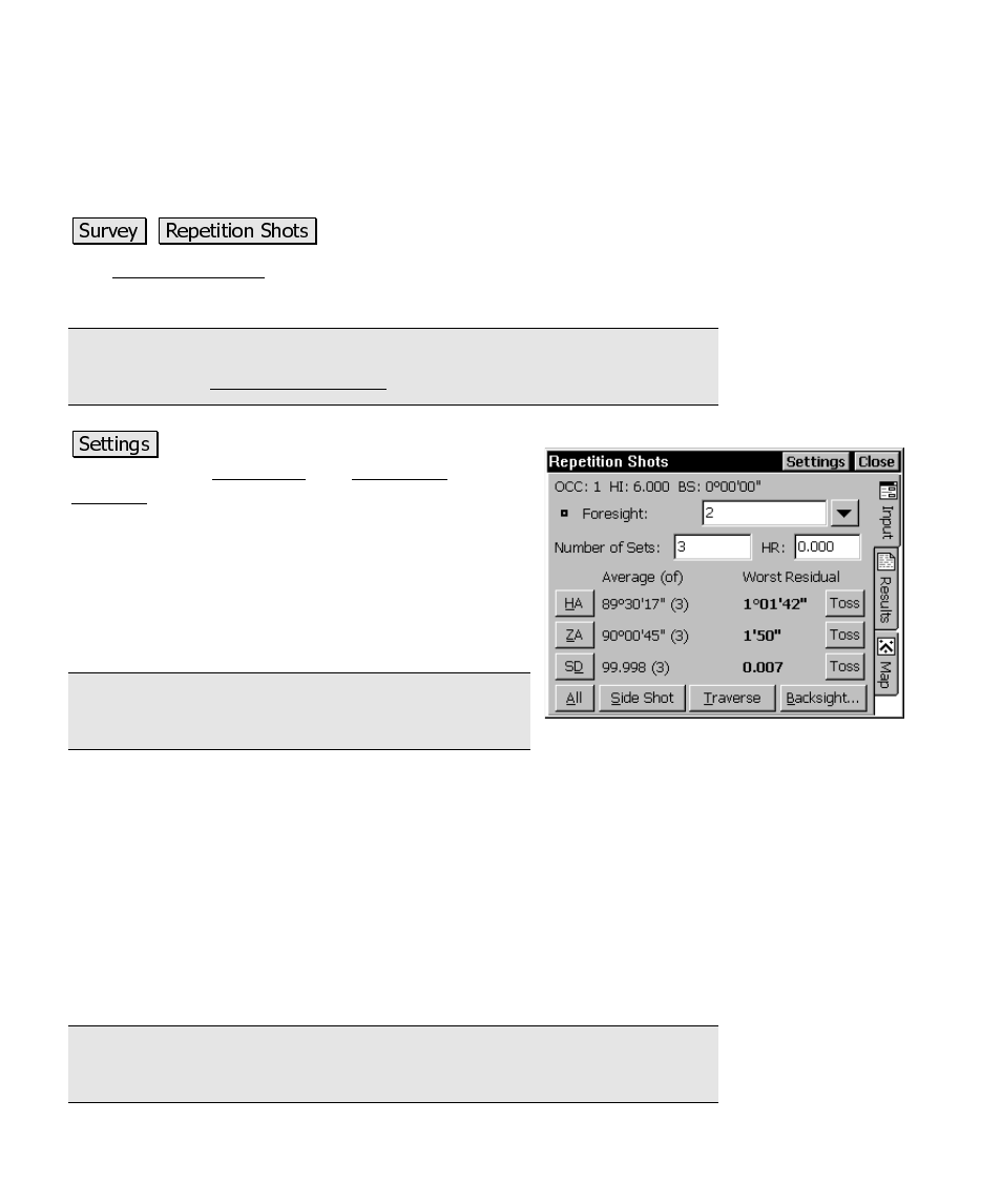 Repetition shots | Spectra Precision Survey Pro CE v3.6 User Manual User Manual | Page 237 / 407