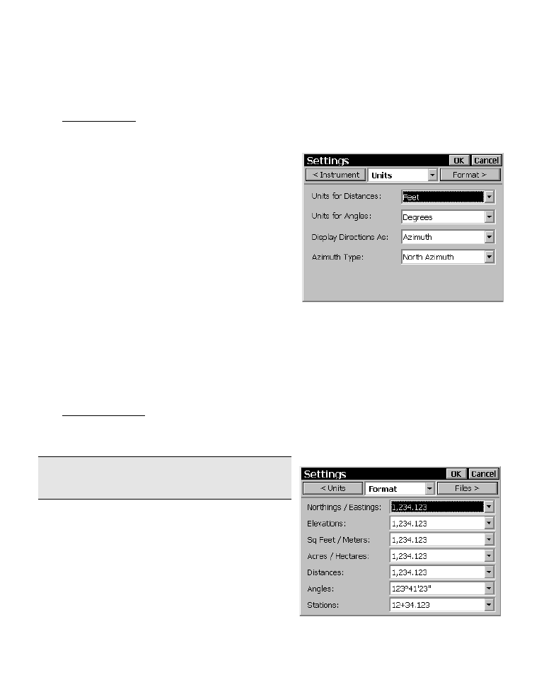 Units settings, Format settings | Spectra Precision Survey Pro CE v3.6 User Manual User Manual | Page 24 / 407