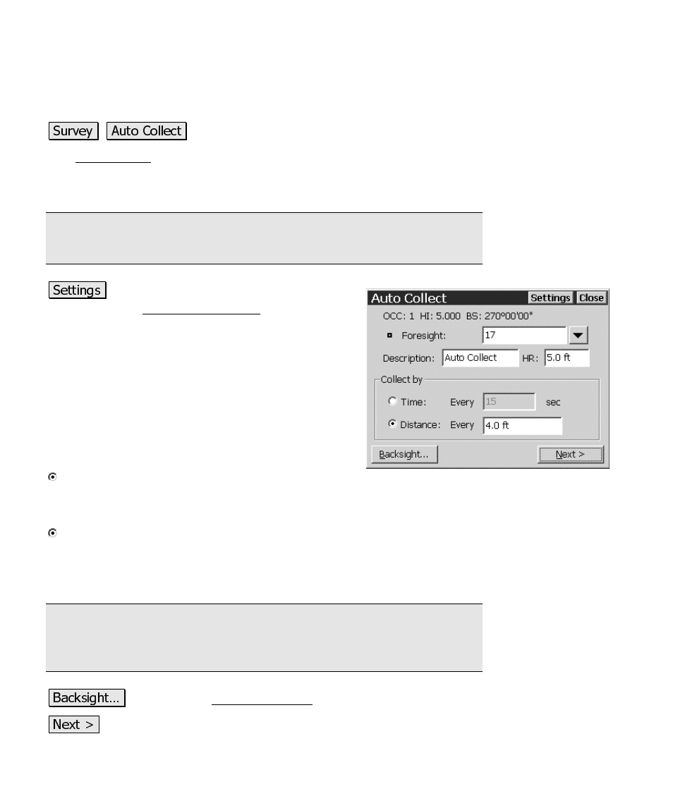 Auto collect | Spectra Precision Survey Pro CE v3.6 User Manual User Manual | Page 243 / 407