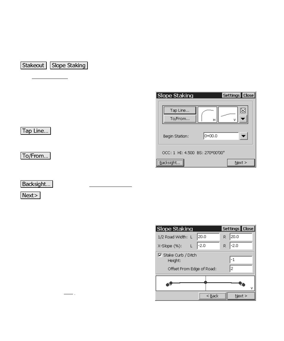 Slope staking, Slope staking – screen two | Spectra Precision Survey Pro CE v3.6 User Manual User Manual | Page 279 / 407