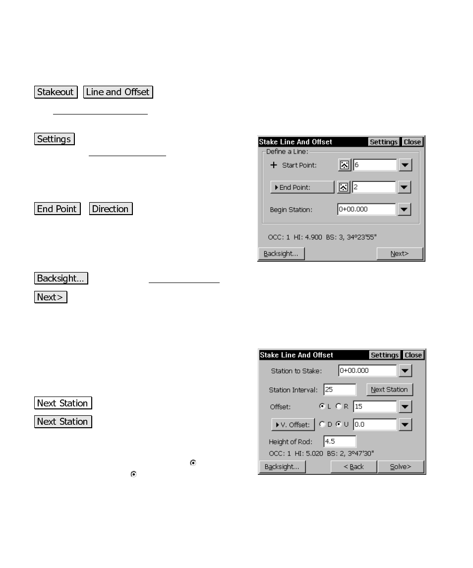 Stake line and offset, Stake line and offset – screen two | Spectra Precision Survey Pro CE v3.6 User Manual User Manual | Page 285 / 407