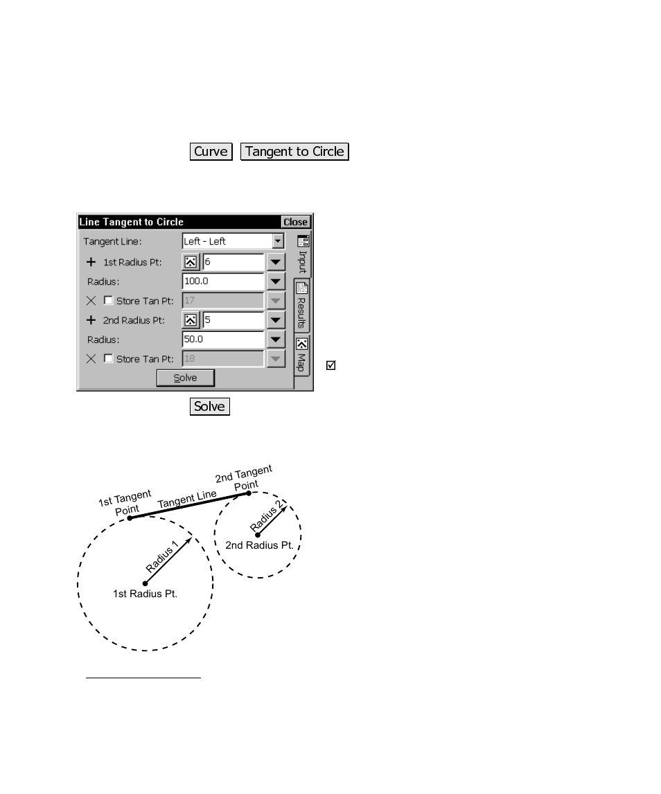Line tangent to circle, Results | Spectra Precision Survey Pro CE v3.6 User Manual User Manual | Page 342 / 407