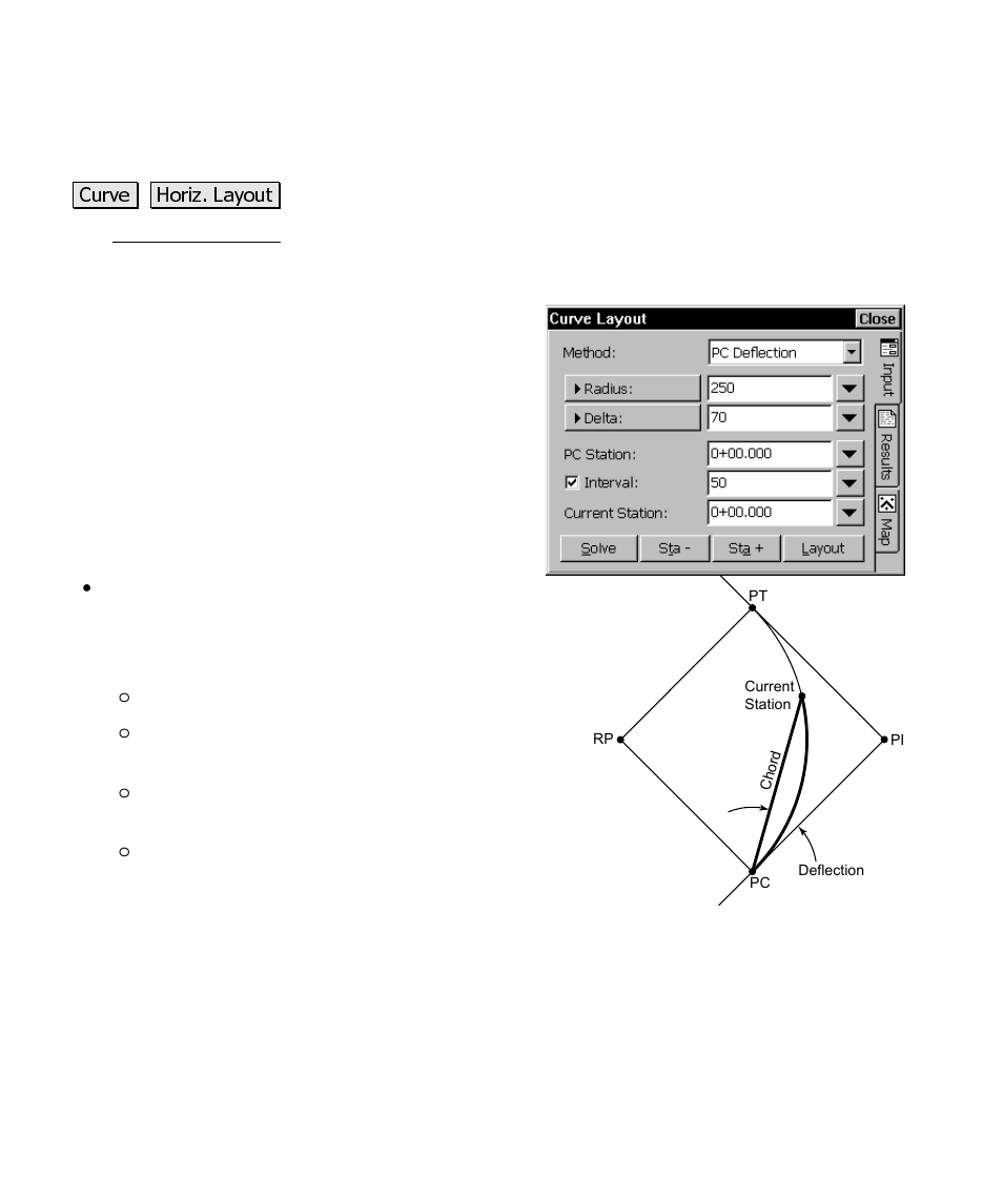 Horizontal curve layout | Spectra Precision Survey Pro CE v3.6 User Manual User Manual | Page 343 / 407