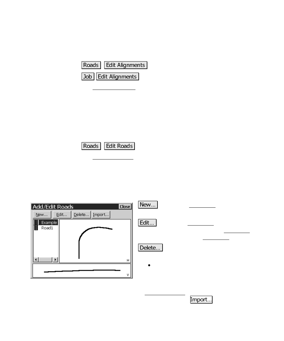 Edit alignments, Add/edit roads | Spectra Precision Survey Pro CE v3.6 User Manual User Manual | Page 362 / 407