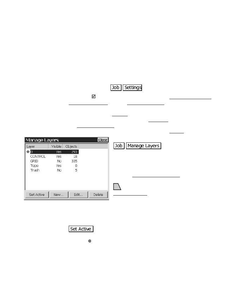 Managing layers, Changing the active layer | Spectra Precision Survey Pro CE v3.6 User Manual User Manual | Page 45 / 407