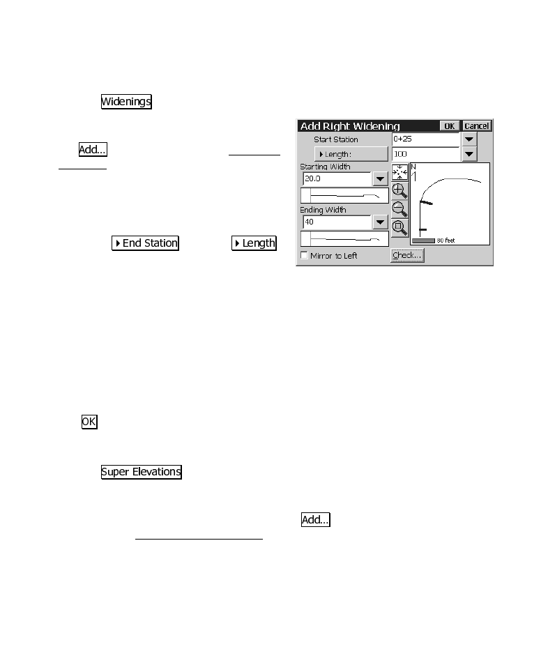 Add widenings, Add super elevations | Spectra Precision Survey Pro CE v3.6 User Manual User Manual | Page 86 / 407