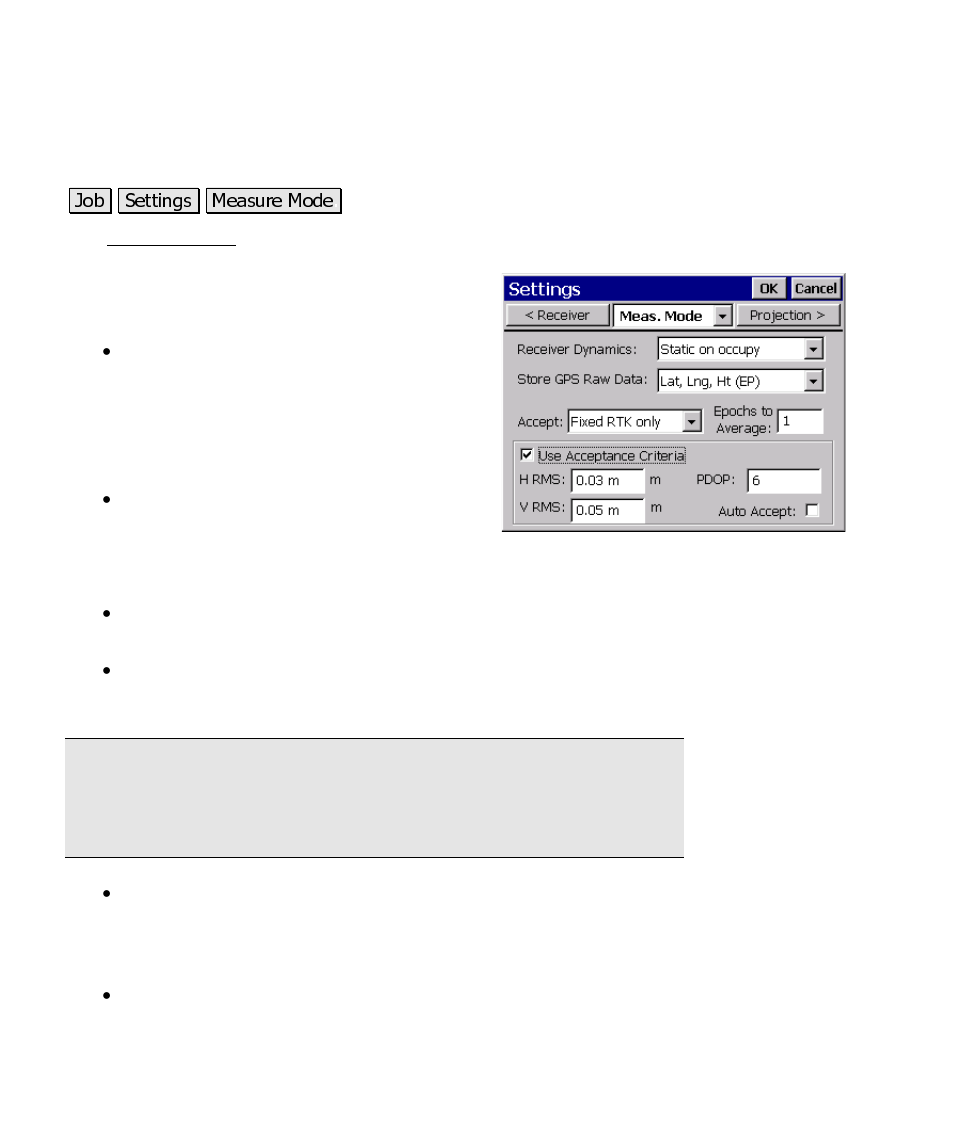 Measure mode settings | Spectra Precision Survey Pro CE v3.60 GPS User Manual User Manual | Page 103 / 187