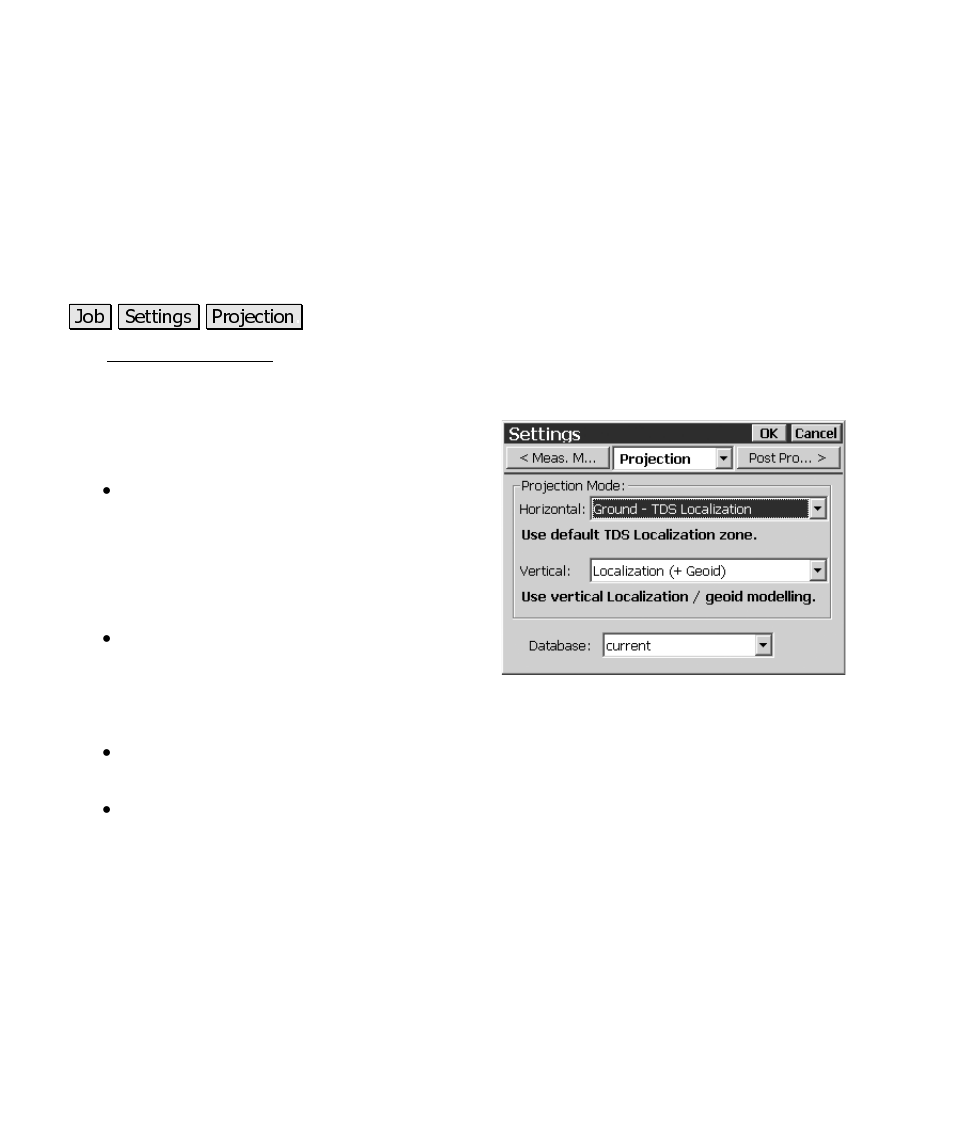 Projection settings | Spectra Precision Survey Pro CE v3.60 GPS User Manual User Manual | Page 105 / 187