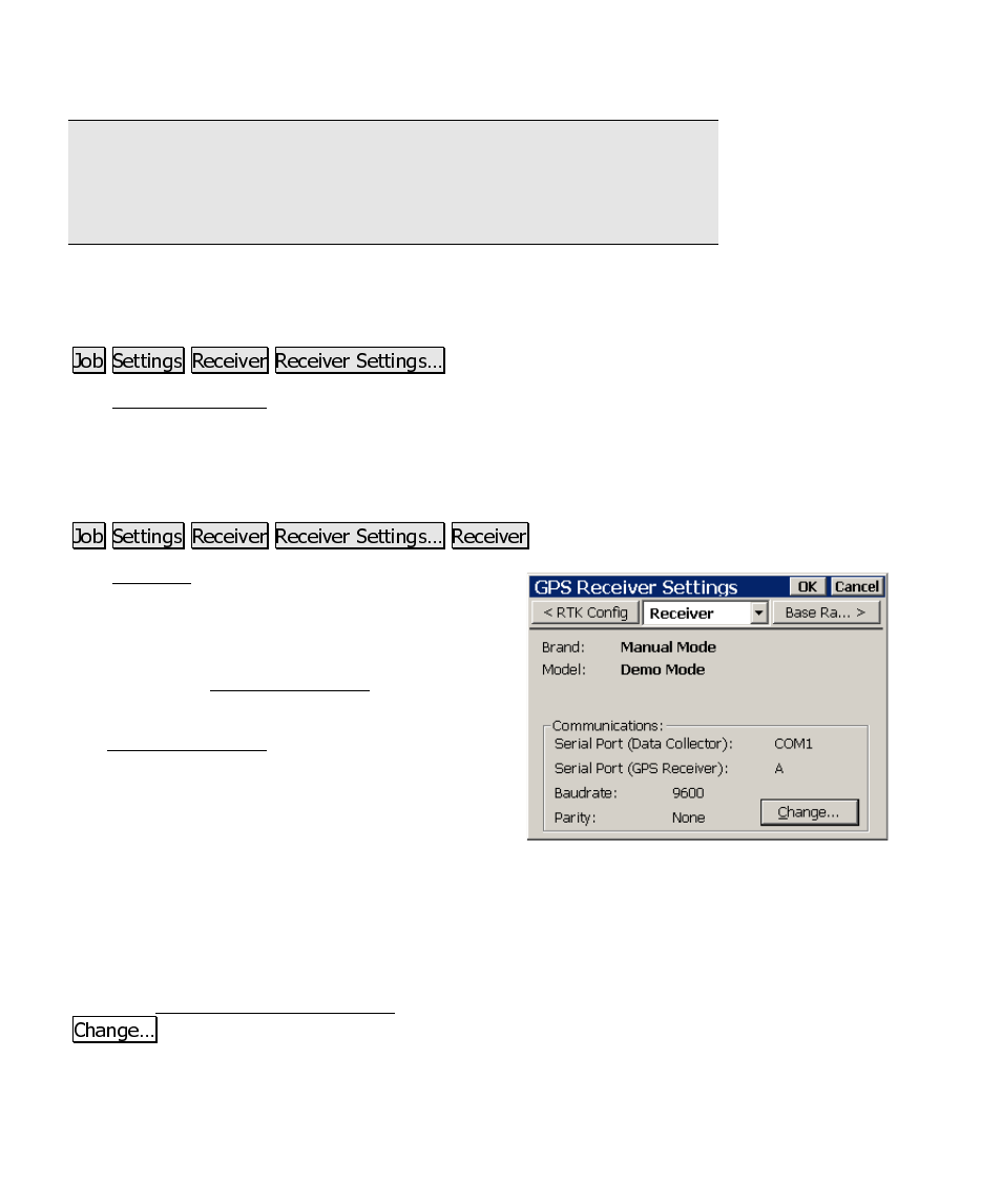 Receiver settings | Spectra Precision Survey Pro CE v3.60 GPS User Manual User Manual | Page 107 / 187