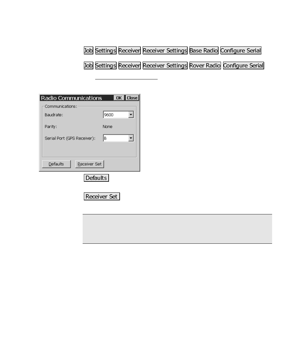Radio communications screen | Spectra Precision Survey Pro CE v3.60 GPS User Manual User Manual | Page 110 / 187