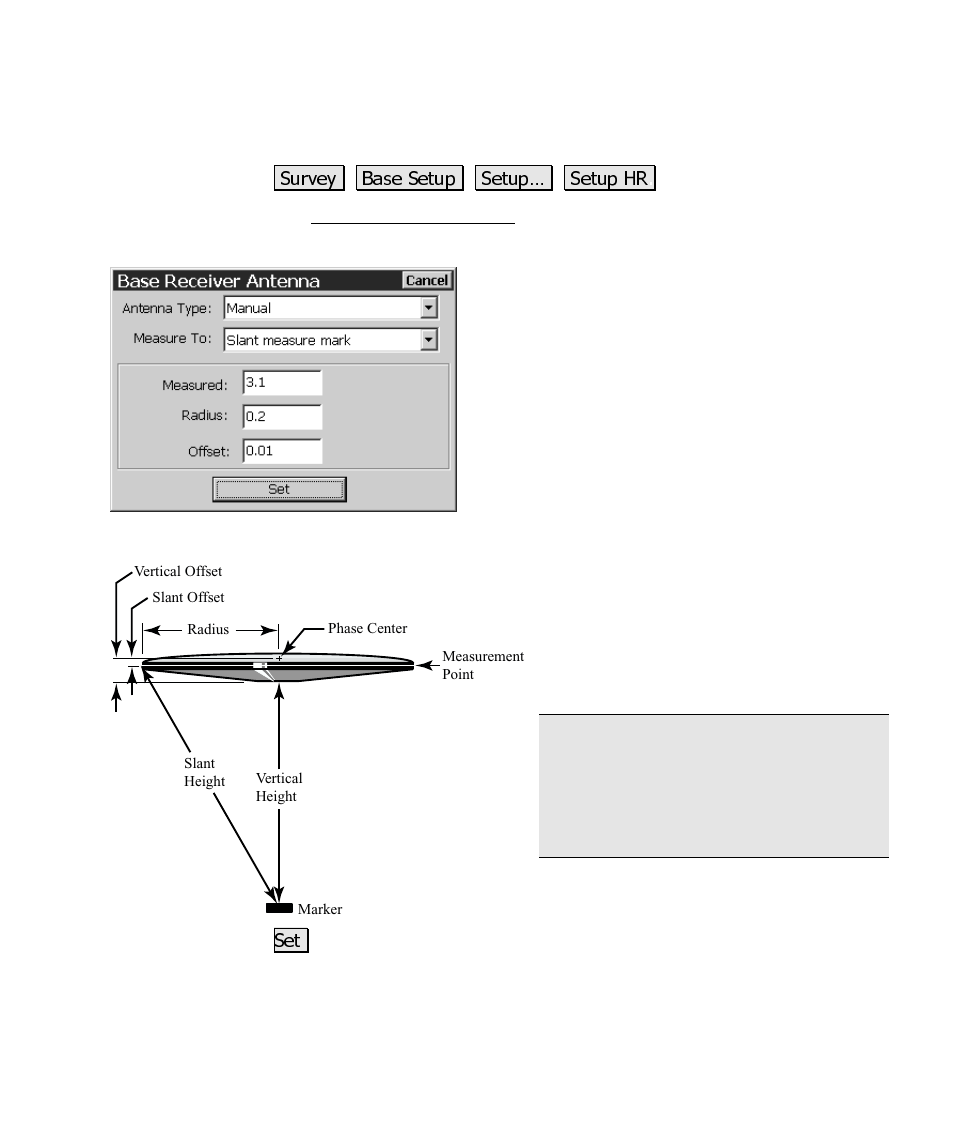 Base receiver antenna | Spectra Precision Survey Pro CE v3.60 GPS User Manual User Manual | Page 122 / 187