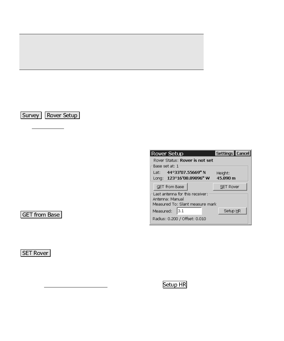 Rover setup | Spectra Precision Survey Pro CE v3.60 GPS User Manual User Manual | Page 123 / 187