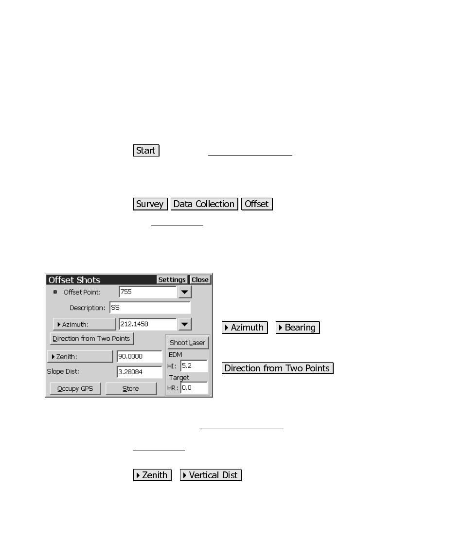 Offset shots | Spectra Precision Survey Pro CE v3.60 GPS User Manual User Manual | Page 130 / 187