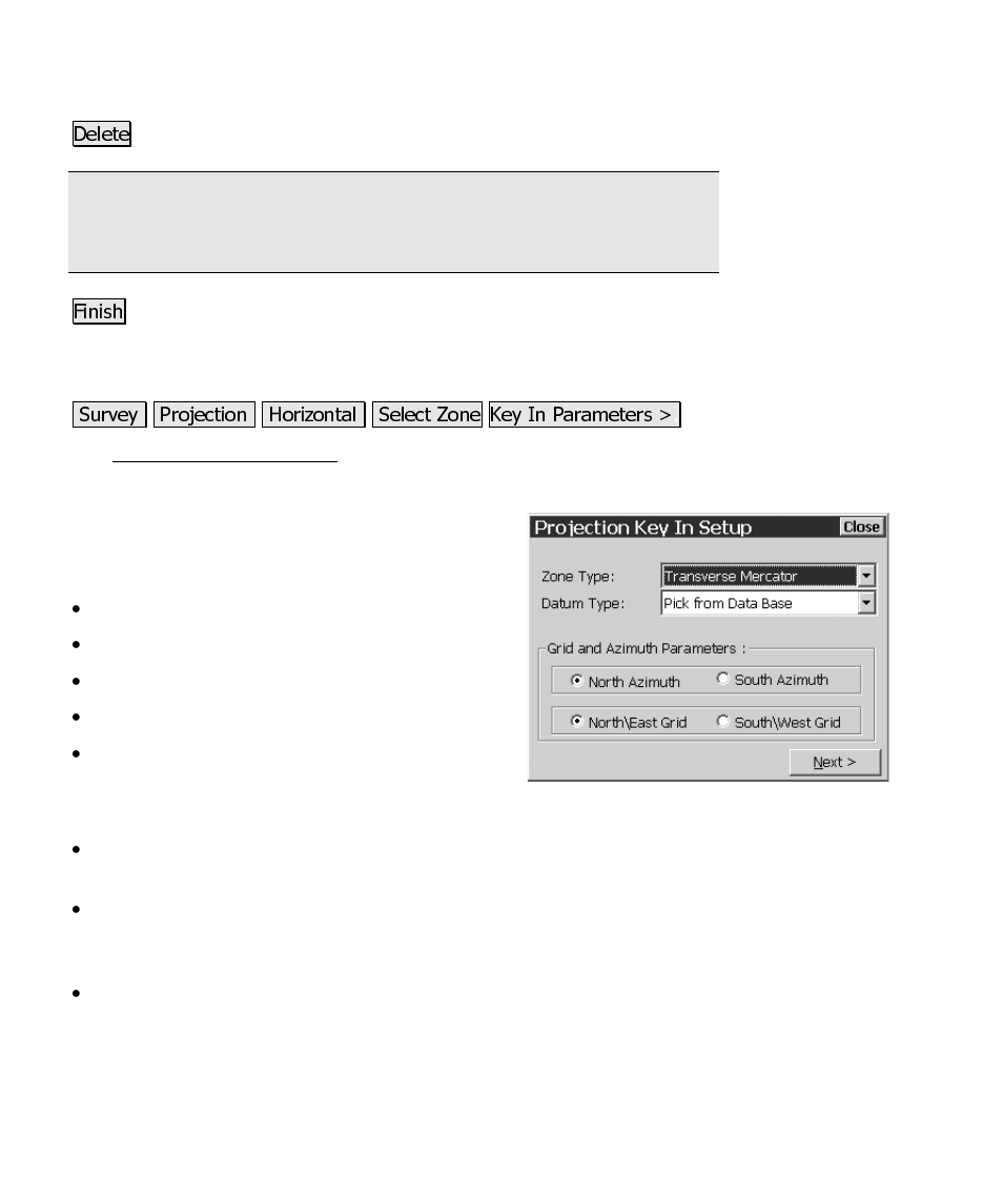 Projection key in setup | Spectra Precision Survey Pro CE v3.60 GPS User Manual User Manual | Page 135 / 187