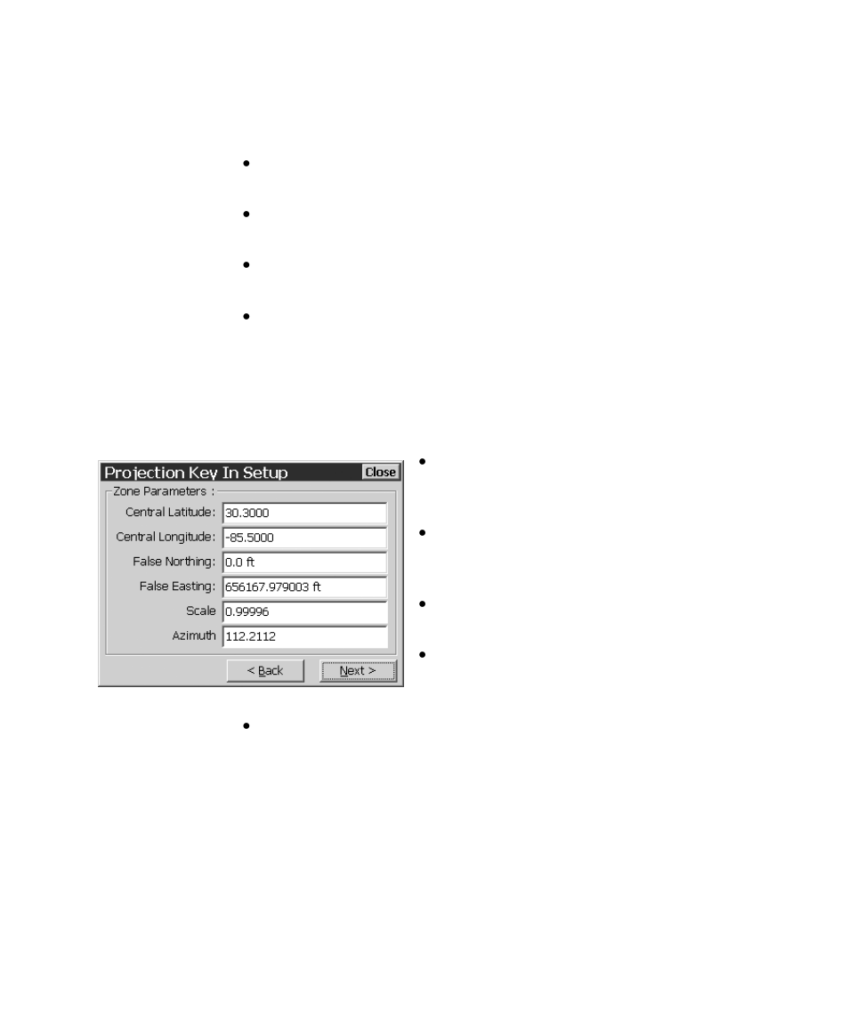 Projection key in setup - mapping plane zone | Spectra Precision Survey Pro CE v3.60 GPS User Manual User Manual | Page 136 / 187