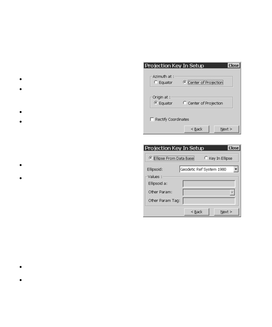 Projection key in setup - oblique mercator, Projection key in setup - ellipse, Projection key in setup - datum translations | Spectra Precision Survey Pro CE v3.60 GPS User Manual User Manual | Page 137 / 187