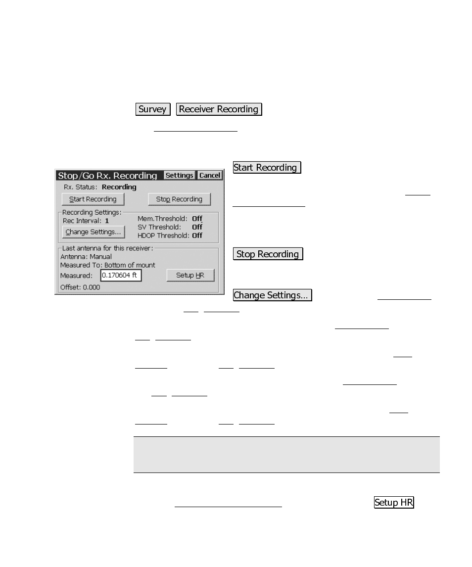 Receiver recording | Spectra Precision Survey Pro CE v3.60 GPS User Manual User Manual | Page 154 / 187
