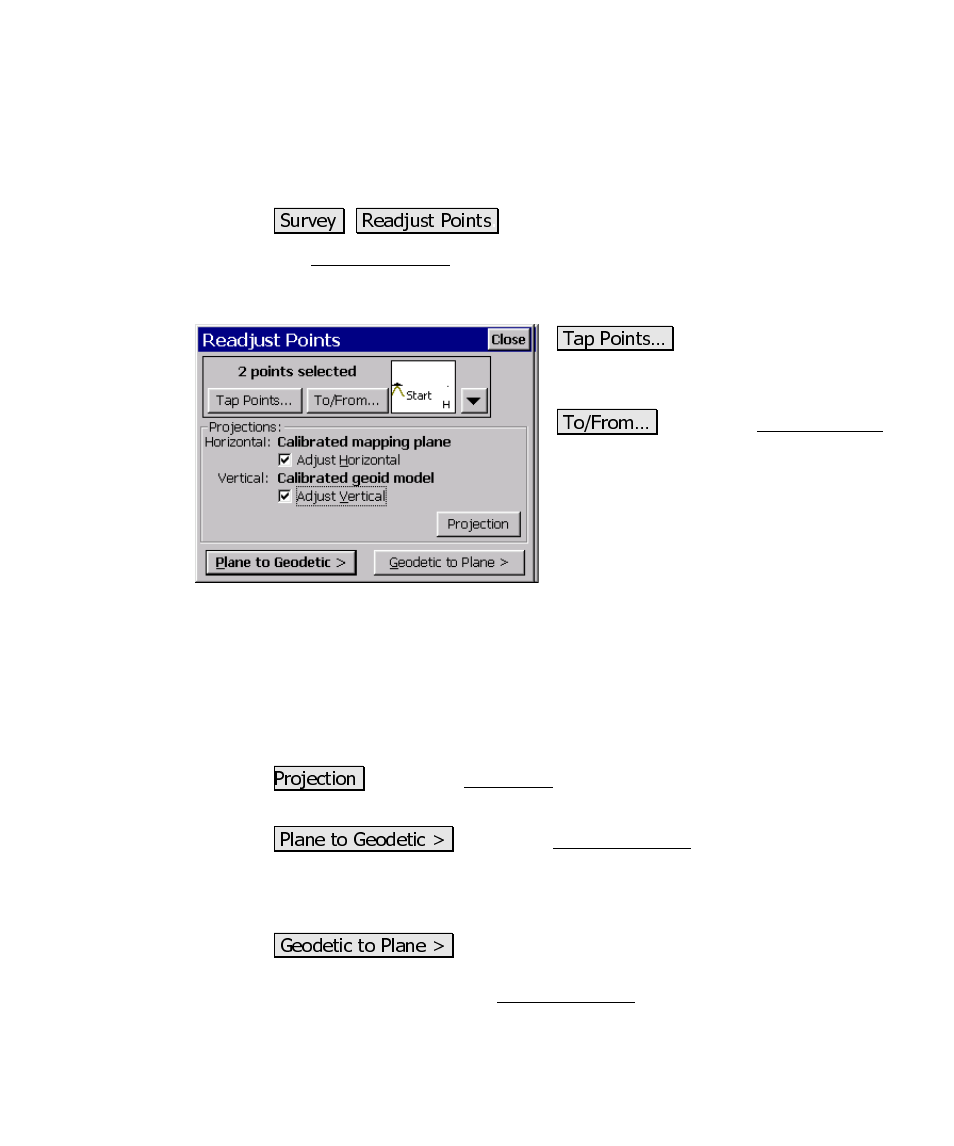 Readjust points | Spectra Precision Survey Pro CE v3.60 GPS User Manual User Manual | Page 156 / 187