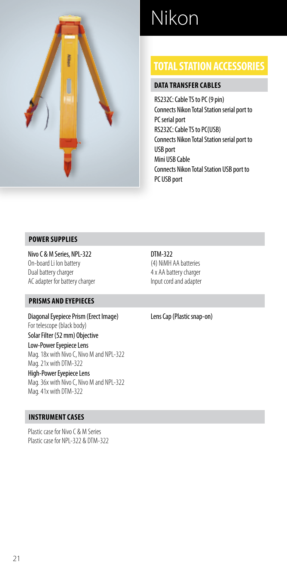 Nikon, Total station accessories | Spectra Precision Nikon Catalog Combined User Manual | Page 24 / 28