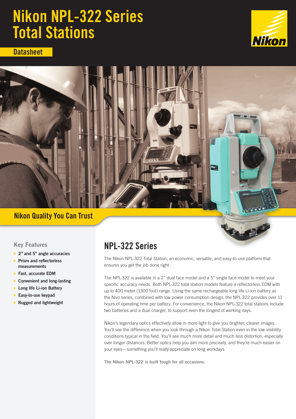 Spectra Precision Nikon NPL-322 User Manual | 2 pages