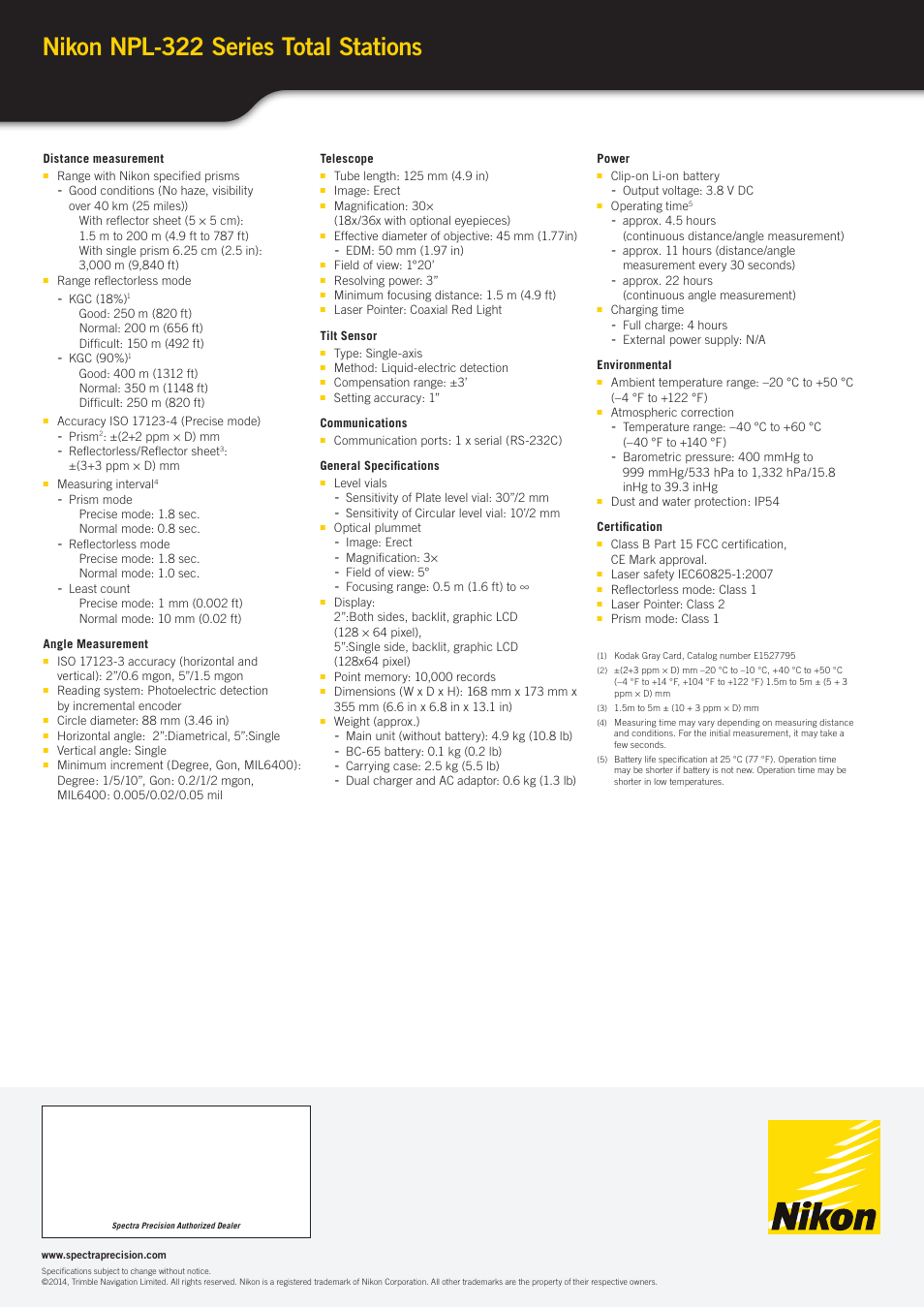 Nikon npl-322 series total stations | Spectra Precision Nikon NPL-322 User Manual | Page 2 / 2