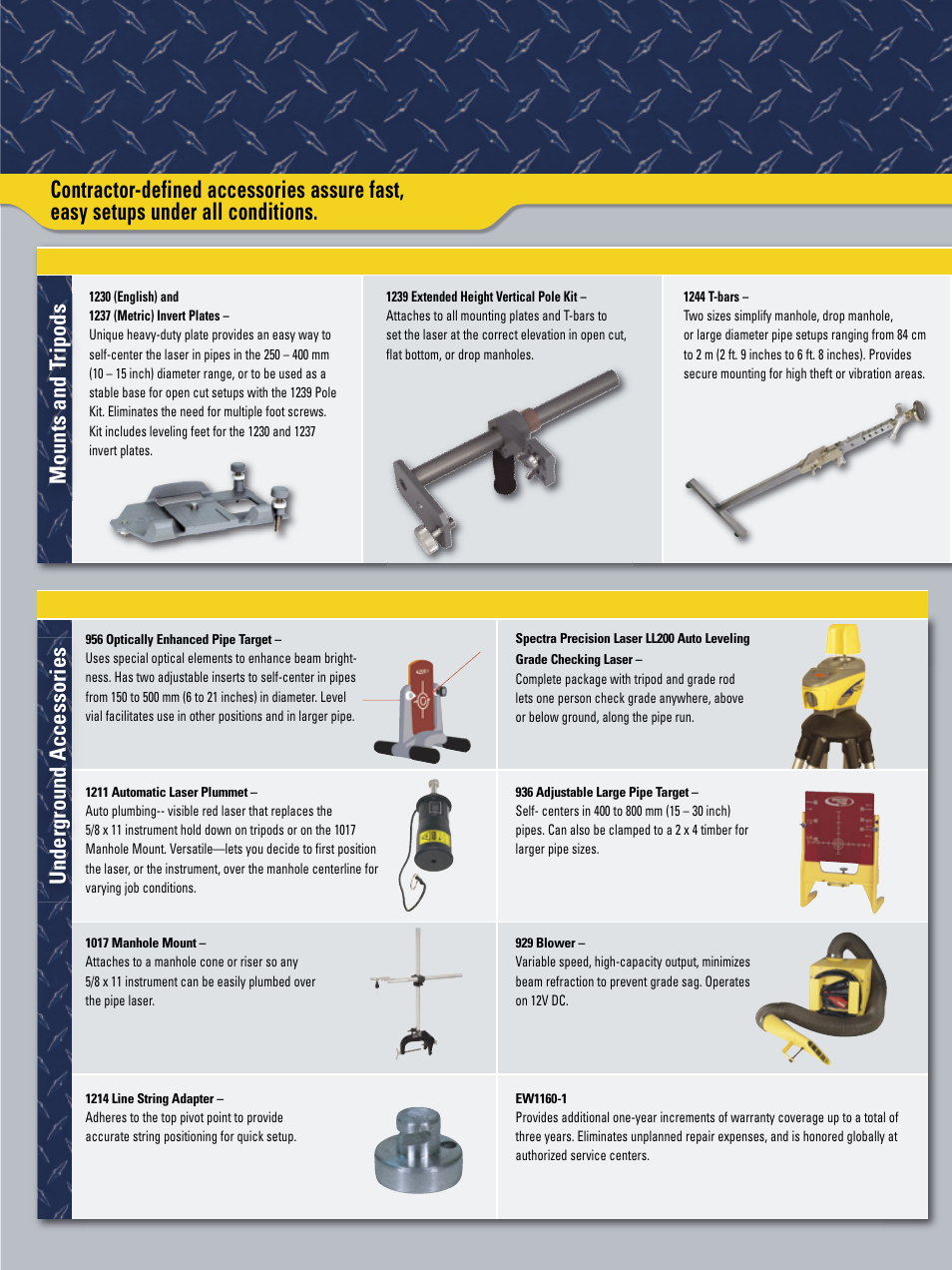Mounts and tripods, Underground accessories | Spectra Precision DG511 Underground Laser User Manual | Page 4 / 6