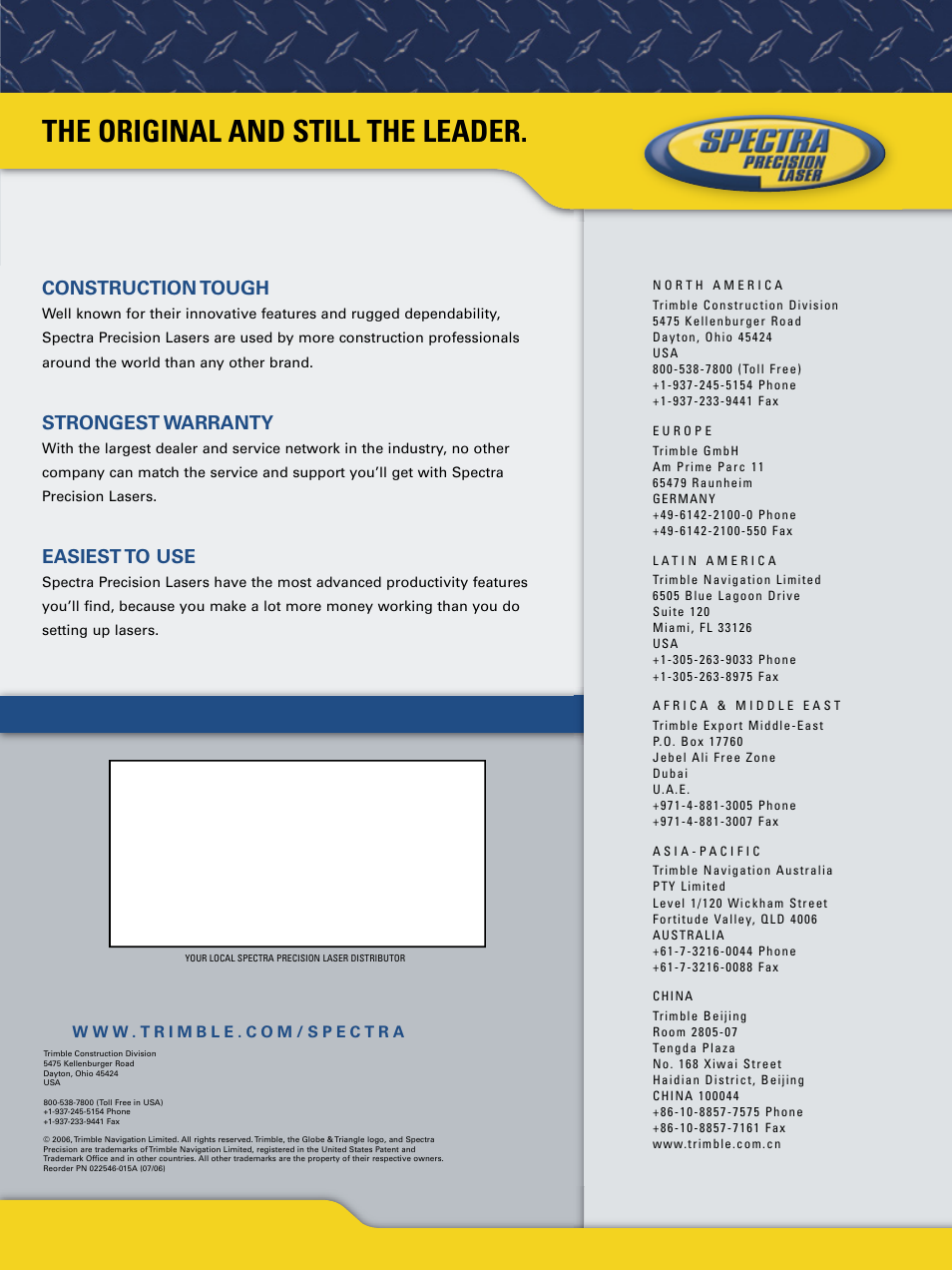The original and still the leader, Construction tough, Strongest warranty | Easiest to use | Spectra Precision DG511 Underground Laser User Manual | Page 6 / 6