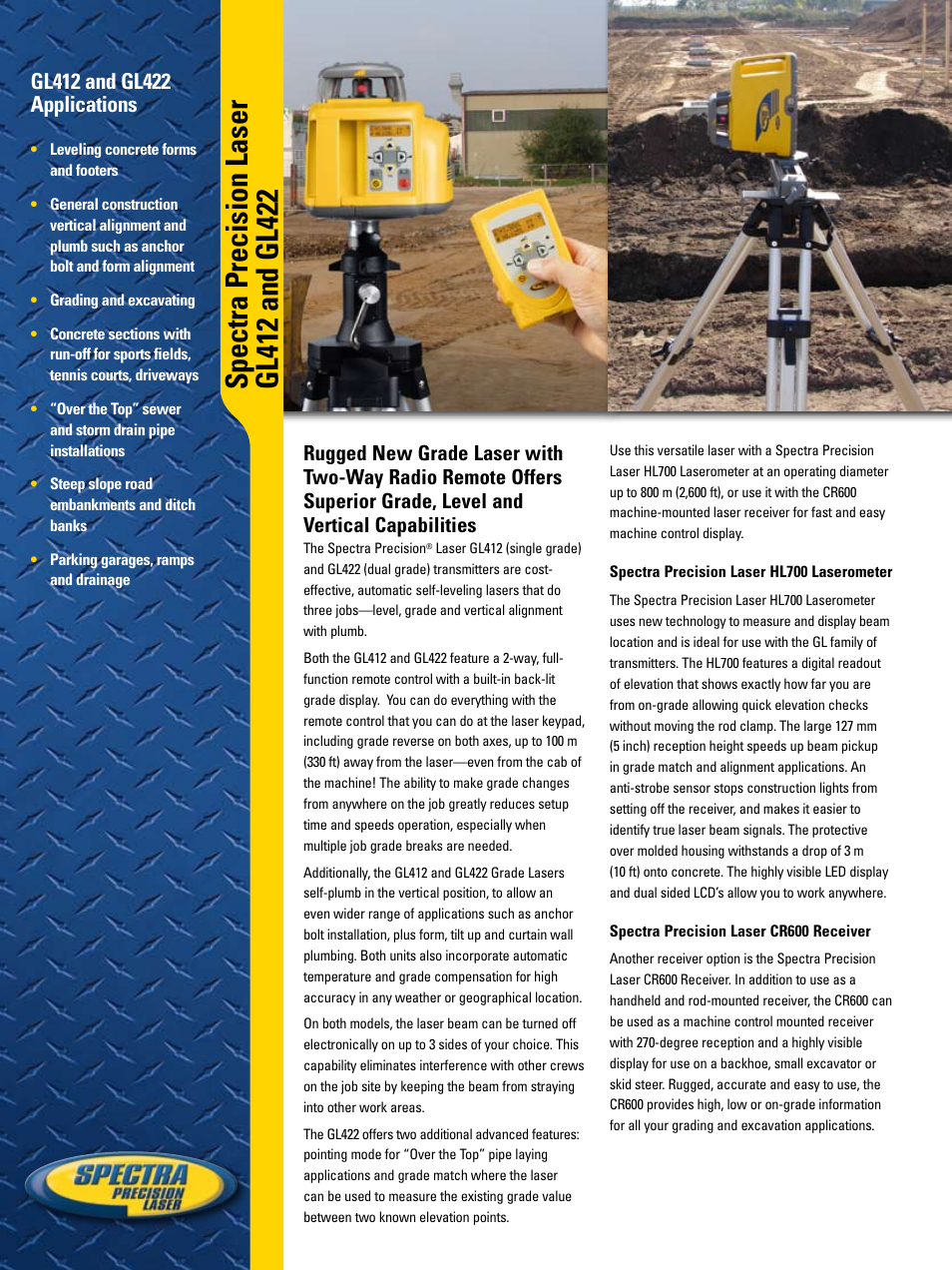 Spectra Precision GL412 Grade Laser User Manual | 2 pages