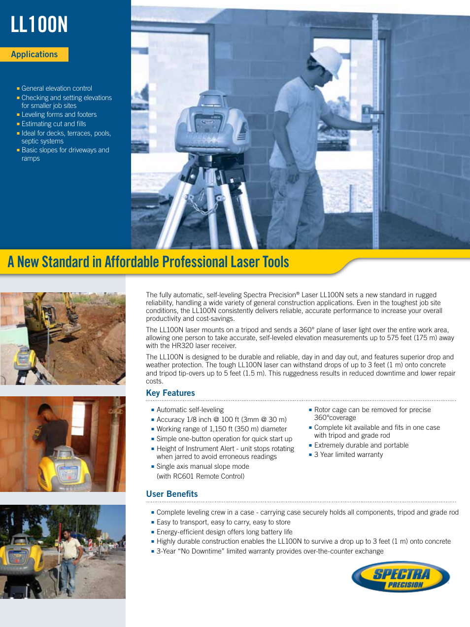 Spectra Precision LL100N Laser Level User Manual | 2 pages