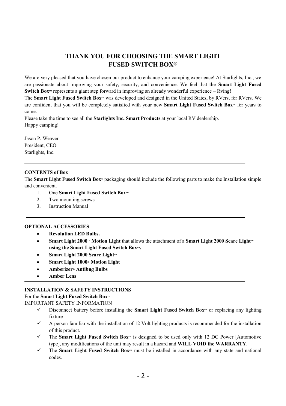 Star Lights Revolution 2000 Fused Relay Box User Manual | Page 2 / 5