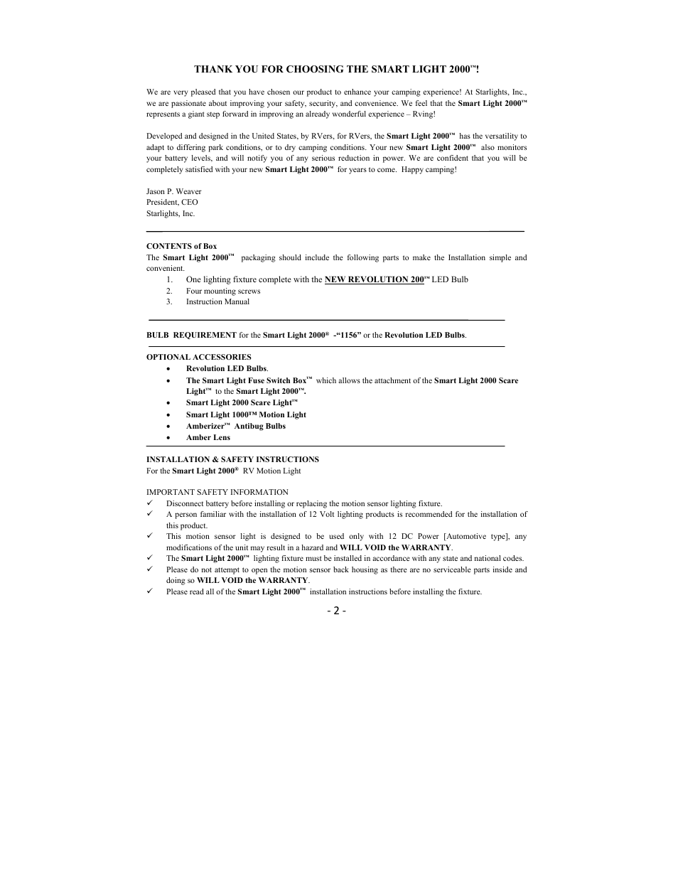 Star Lights Smart Light 2000 User Manual | Page 2 / 7