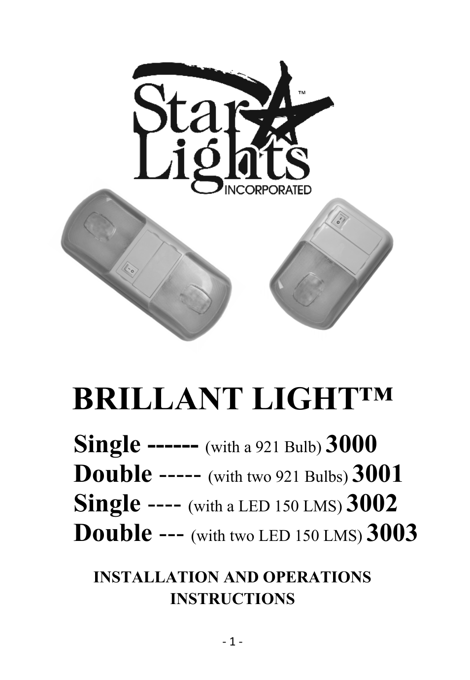 Star Lights Brilliant Light 3010 12 Volt Jack User Manual | 6 pages