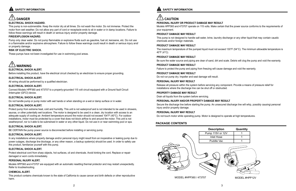 Danger, Warning, Caution | Star Water Systems 473707 User Manual | Page 2 / 5