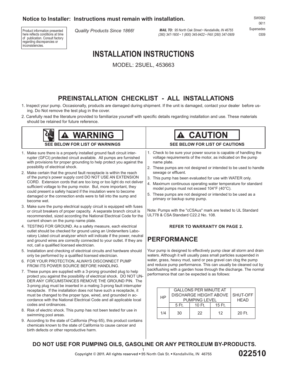 Star Water Systems 453663 User Manual | 6 pages