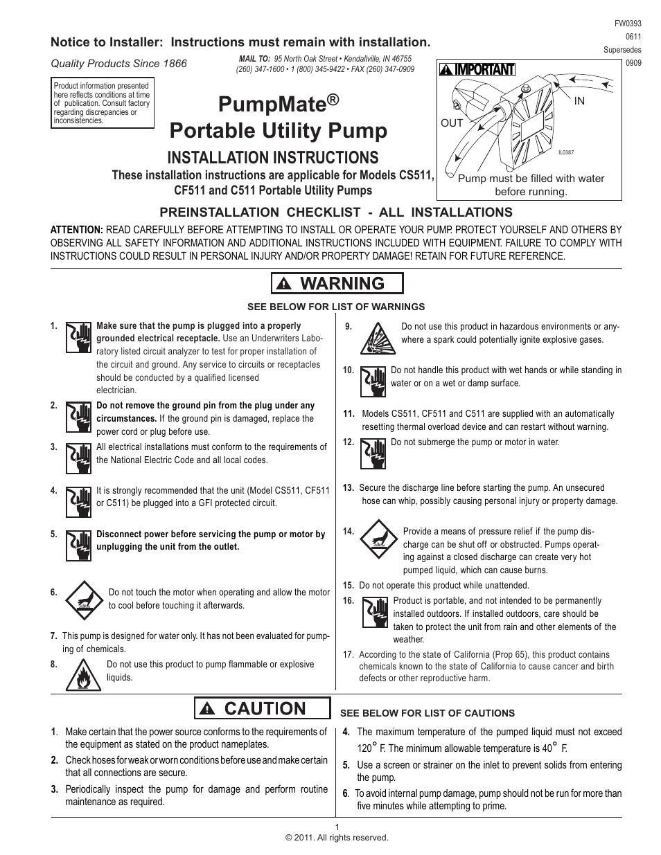 Star Water Systems CF511 (Flint & Walling) User Manual | 12 pages